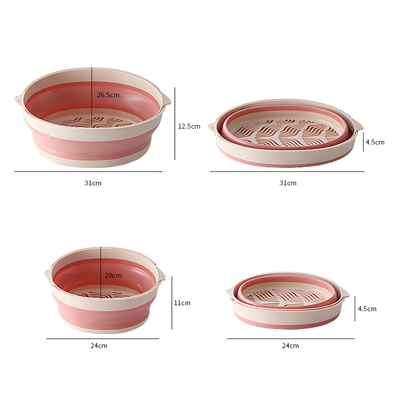 Silicone Folding Drain Basket Fruit Vegetable Washing Basket Fruit Basin Foldable Strainer Drainer Colander Kitchen Storage