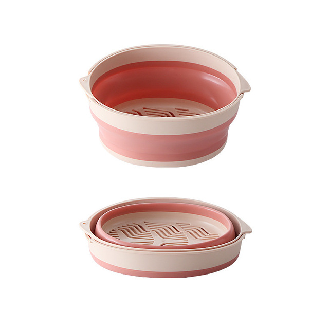 Silicone Folding Drain Basket Fruit Vegetable Washing Basket Fruit Basin Foldable Strainer Drainer Colander Kitchen Storage