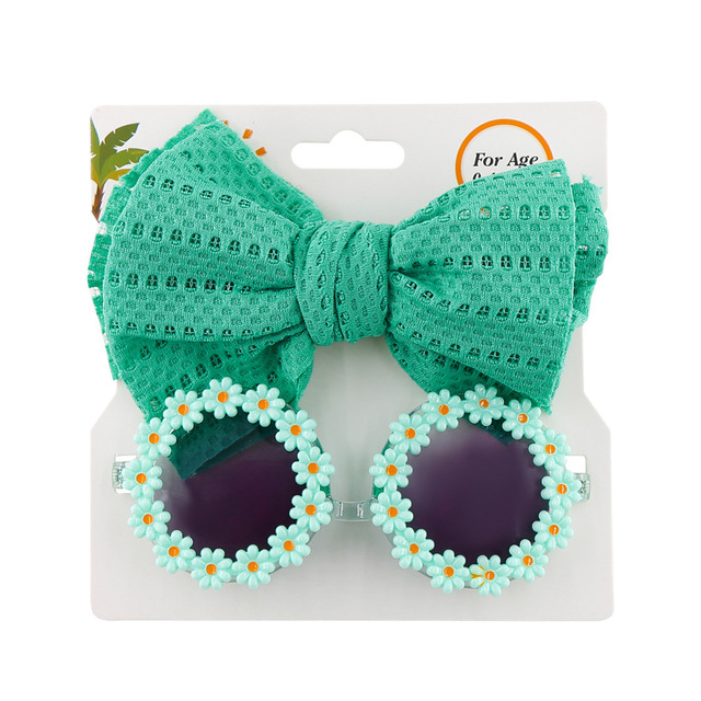Children's Headbands Sunglasses Set Baby Solid Color Hairbands Round Flower Sunshade Glasses Hollow Hair Accessories for Kids