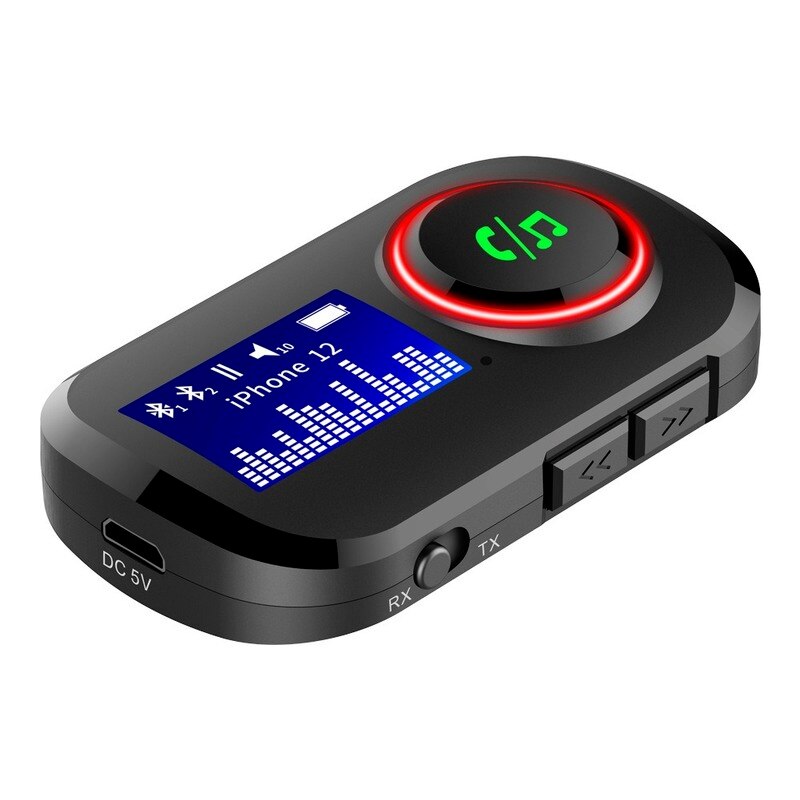 On Board Bluetooth Receiver Transmitter T5 Bluetooth Receiver and Transmitter Combo with Display Built-in Battery 3.5mm Audio Bluetooth Adapter 5.0