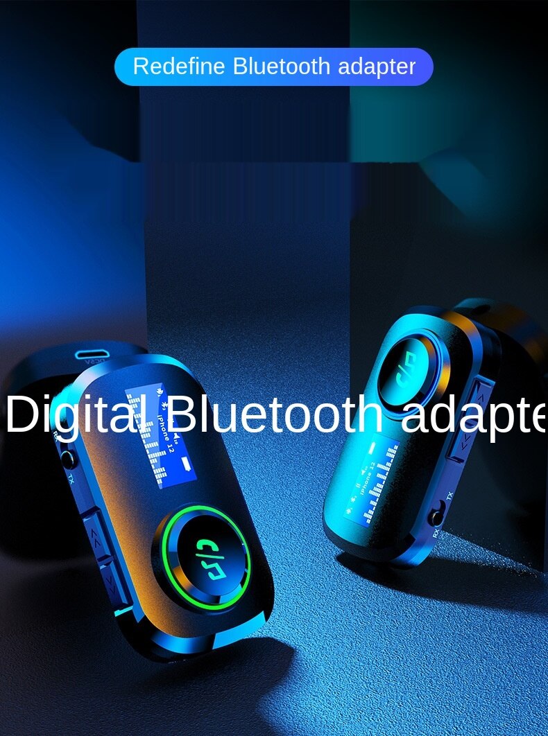 On Board Bluetooth Receiver Transmitter T5 Bluetooth Receiver and Transmitter Combo with Display Built-in Battery 3.5mm Audio Bluetooth Adapter 5.0