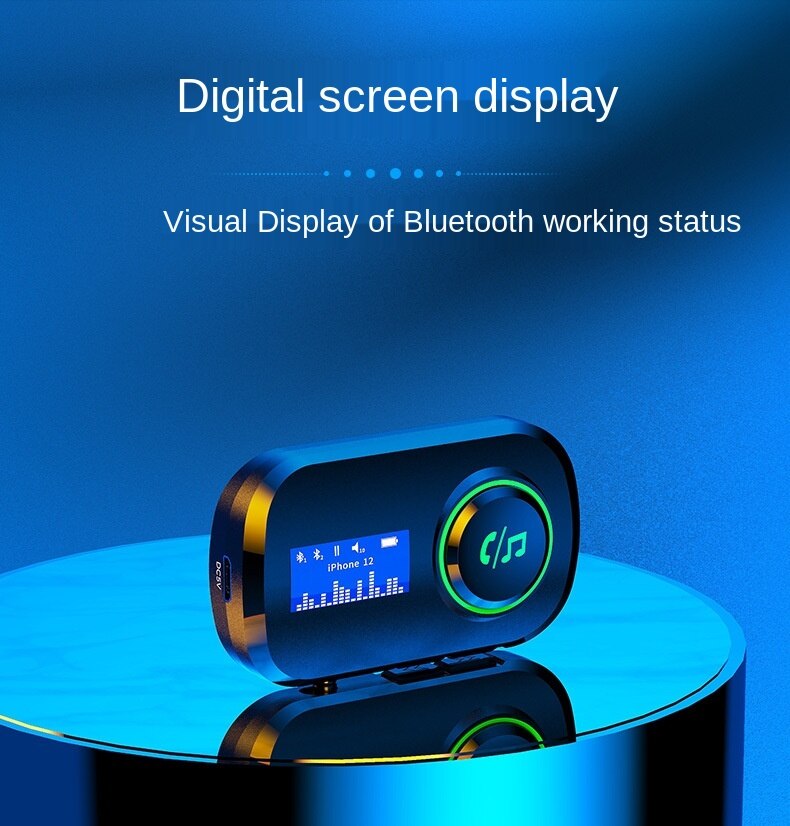 On Board Bluetooth Receiver Transmitter T5 Bluetooth Receiver and Transmitter Combo with Display Built-in Battery 3.5mm Audio Bluetooth Adapter 5.0