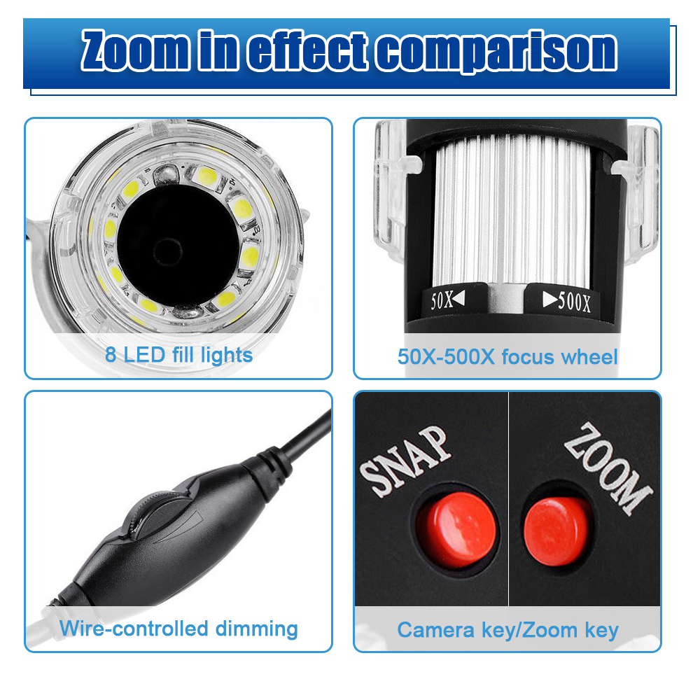 1000/1600X Digital Microscope Handheld Portable USB Interface With 8 LED For Professional Solder Magnifier Phone Repair Tool