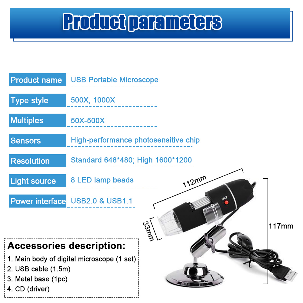 1000/1600X Digital Microscope Handheld Portable USB Interface With 8 LED For Professional Solder Magnifier Phone Repair Tool