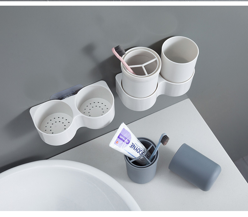 Wall-mount Toothbrush Holder Tooth Cup Toothpaste Toothbrush Rack Bathroom Accessories Mouthwash Cup Set for Couples
