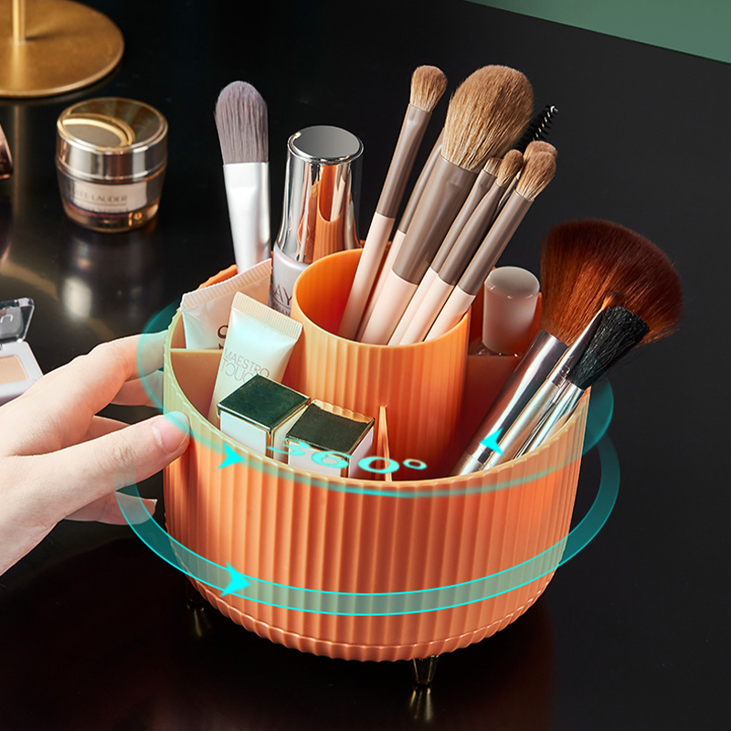 360° Rotating Pen Holder Lipstick Eyebrow Pencil Makeup Brush Holder Cosmetic Storage Box Compartment Desktop Organizer