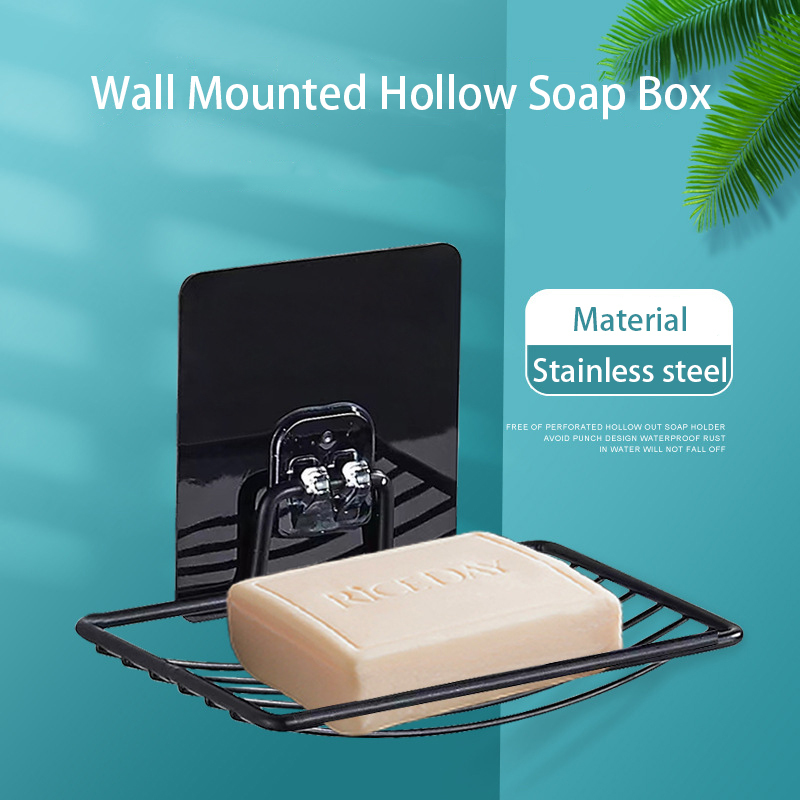 Wall Mounted Soap Dishes Box Bathroom Shower Soap Holder Toiletries Organizer Kitchen Storage Rack Bathroom Supplies For Bath