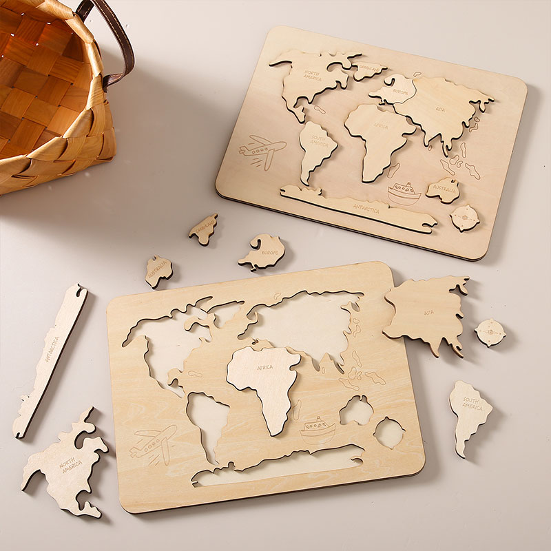 1Set Kids Early Educational Montessori Toys Wooden Map for Children Cognitive Jigsaw Wooden Shape Matching 3D Puzzle Board Game