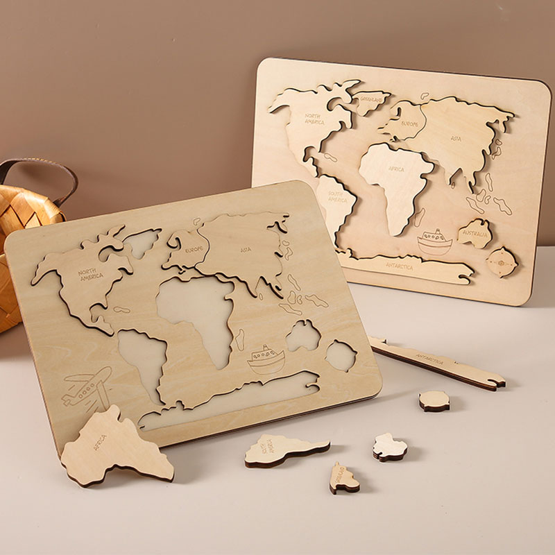 1Set Kids Early Educational Montessori Toys Wooden Map for Children Cognitive Jigsaw Wooden Shape Matching 3D Puzzle Board Game