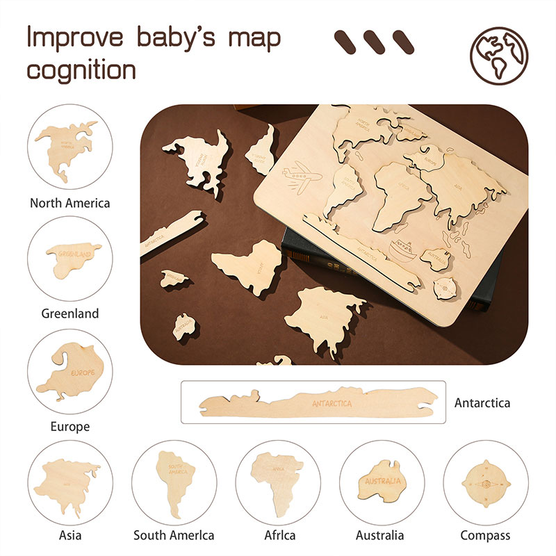 1Set Kids Early Educational Montessori Toys Wooden Map for Children Cognitive Jigsaw Wooden Shape Matching 3D Puzzle Board Game