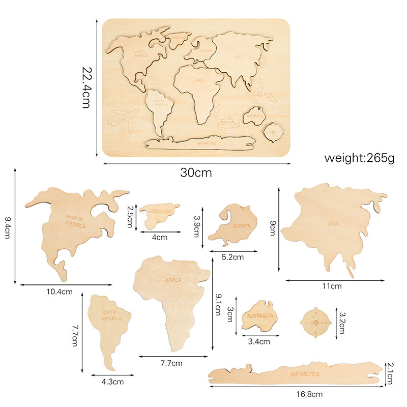 1Set Kids Early Educational Montessori Toys Wooden Map for Children Cognitive Jigsaw Wooden Shape Matching 3D Puzzle Board Game