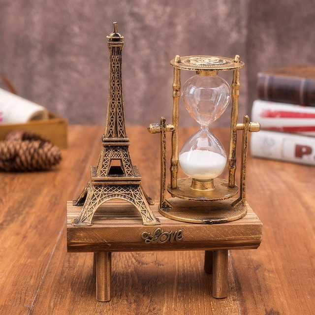 Wooden Retro Eiffel Tower Hourglass Decoration Ornament on Desktop Simple Modern Home Study Pendulum Sand Timer Creative Gifts