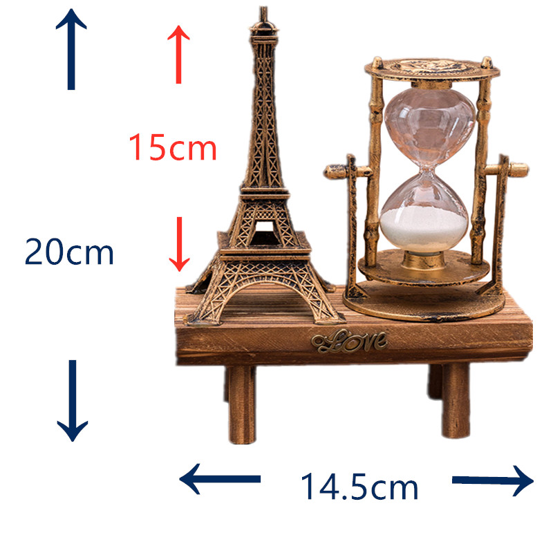 Wooden Retro Eiffel Tower Hourglass Decoration Ornament on Desktop Simple Modern Home Study Pendulum Sand Timer Creative Gifts