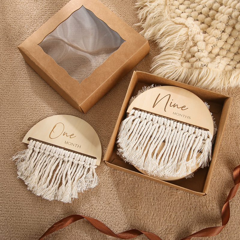 7pcs Wooden Baby Monthly Growth Recording Card Infant Tassel Double Sided Wooden Milestones Newborn Photoshoot Props Shower Gift