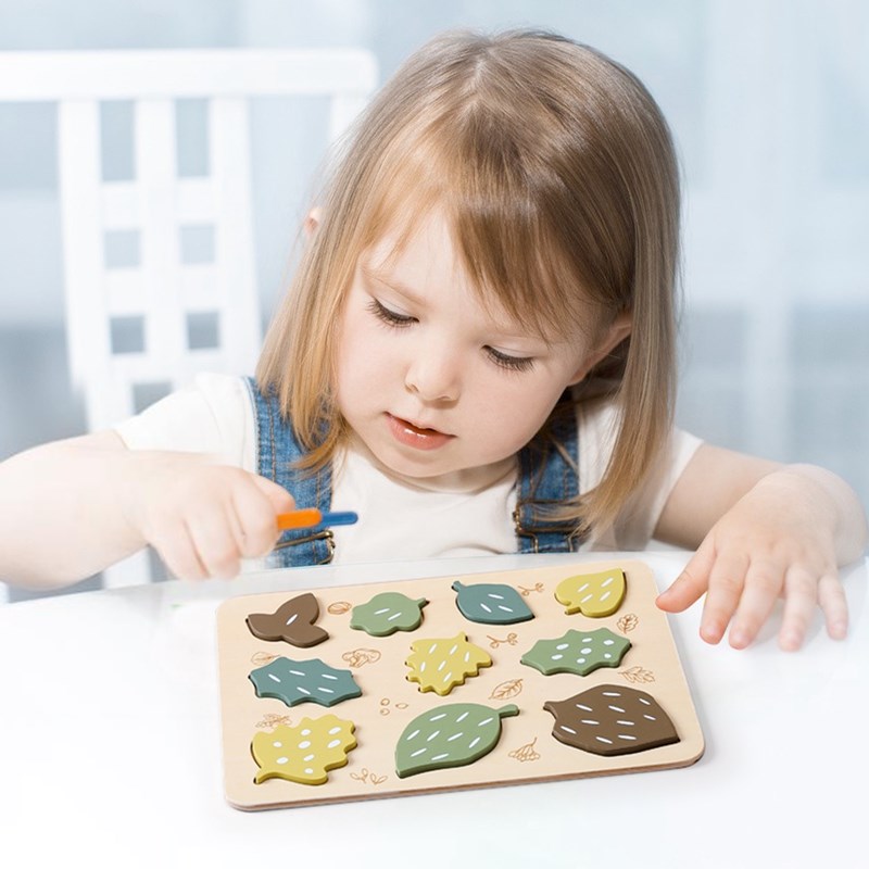 Children Montessori Nordic Style Puzzle Toys Wooden Set Leaf Stacking Blocks Drawing Board Games Educational Cognition Toys Gift