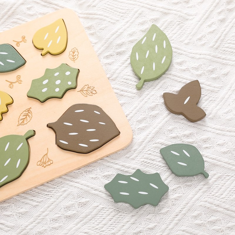 Children Montessori Nordic Style Puzzle Toys Wooden Set Leaf Stacking Blocks Drawing Board Games Educational Cognition Toys Gift