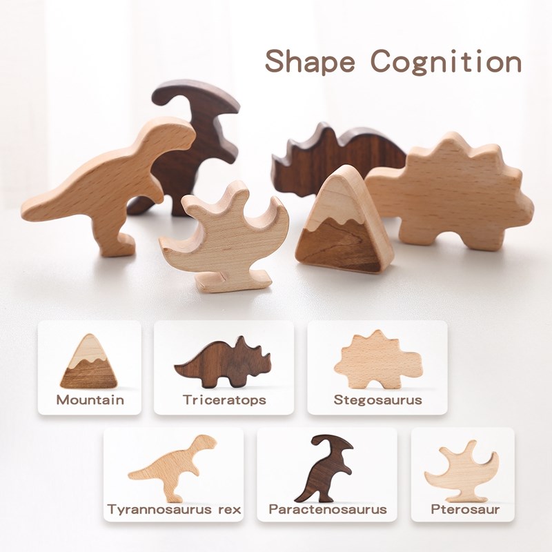 1Set Montessori Wooden Puzzle Toy 3D Dinosaur Stacking Blocks Geometric Baby Educational Toys Cognitive Ability Learning For Kid