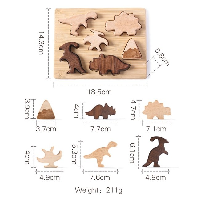 1Set Montessori Wooden Puzzle Toy 3D Dinosaur Stacking Blocks Geometric Baby Educational Toys Cognitive Ability Learning For Kid