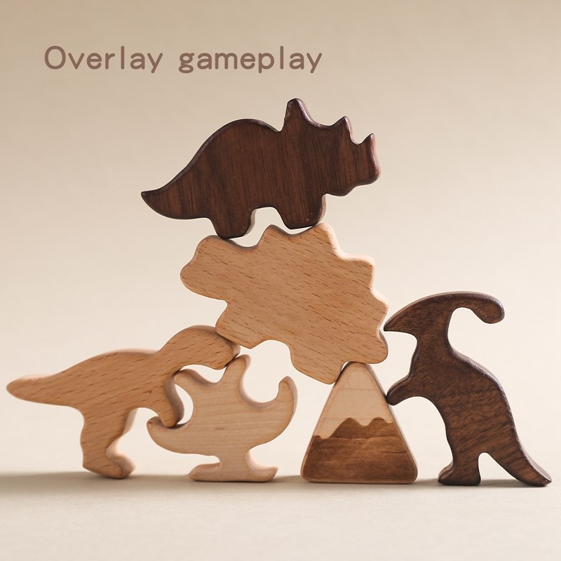 1Set Montessori Wooden Puzzle Toy 3D Dinosaur Stacking Blocks Geometric Baby Educational Toys Cognitive Ability Learning For Kid