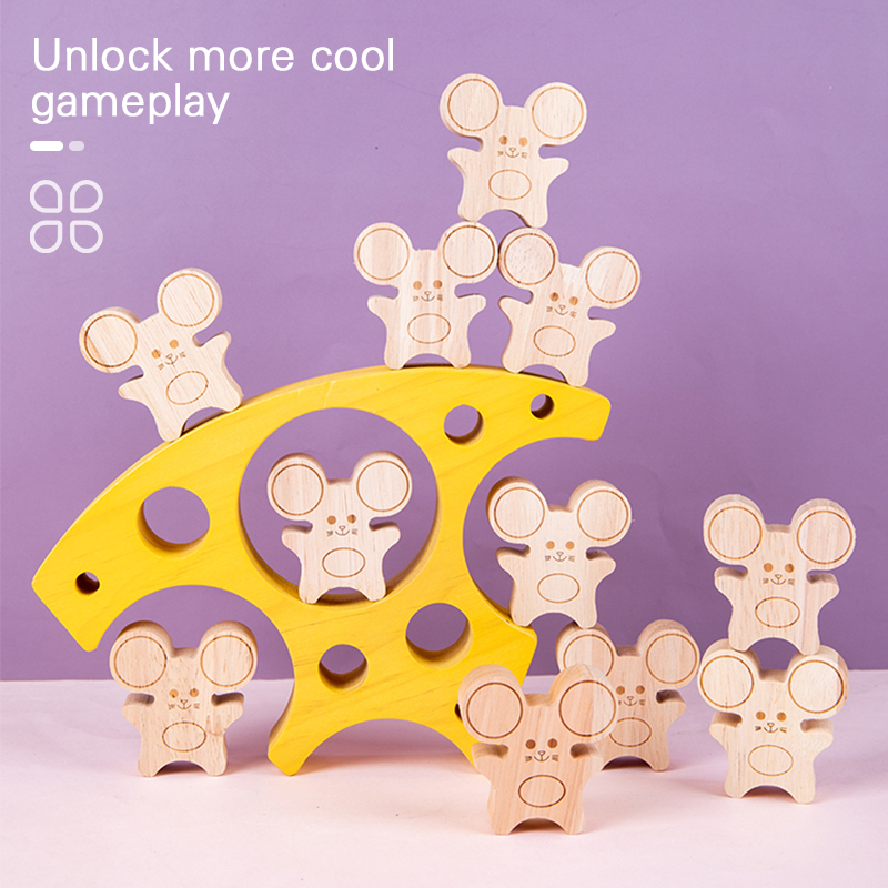 1 Set Montessori Wooden Balancing Games Blocks Toys Cute Mouse Cheese Building Block Puzzle Early Educational Toys For Kids