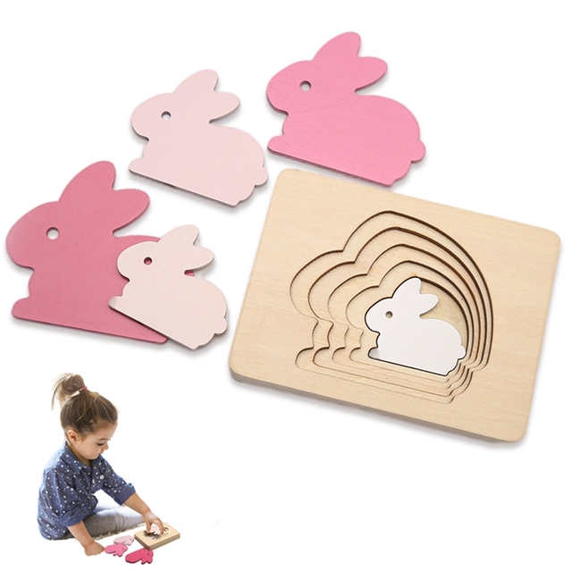 Wooden Toys For Children Carton Animal 3D Puzzle Multilayer Jigsaw Puzzles Preschool Learning Educational Game Baby Toddler Toy