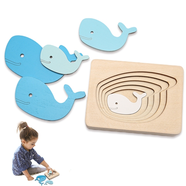 Wooden Toys For Children Carton Animal 3D Puzzle Multilayer Jigsaw Puzzles Preschool Learning Educational Game Baby Toddler Toy