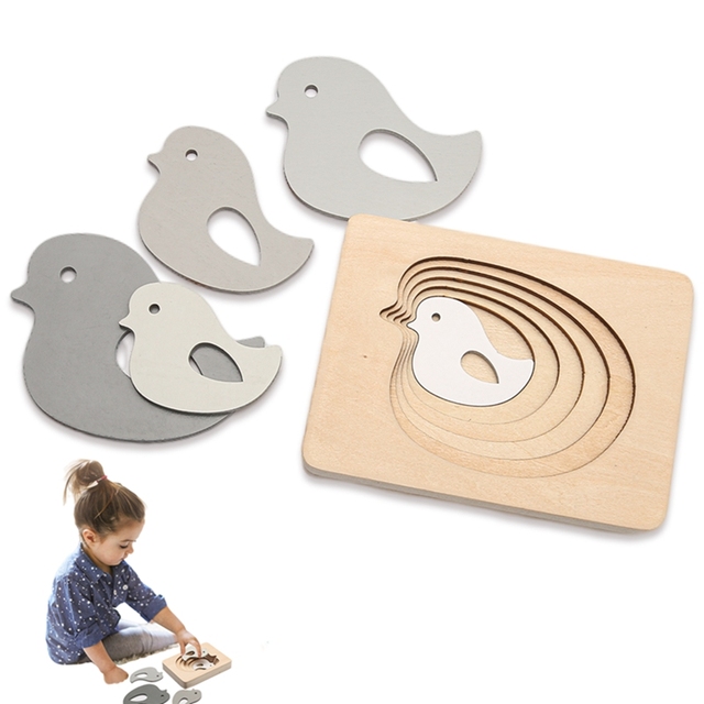 Wooden Toys For Children Carton Animal 3D Puzzle Multilayer Jigsaw Puzzles Preschool Learning Educational Game Baby Toddler Toy