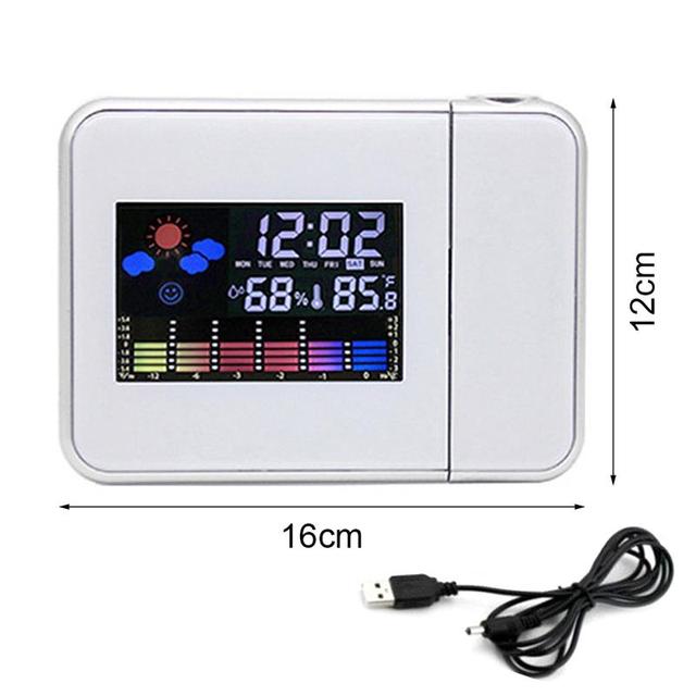 USB Projector Digital Watch Alarm Clock Temperature Humidity Desktop LCD Timing Date Calendar Display LED Backlight Table Clock