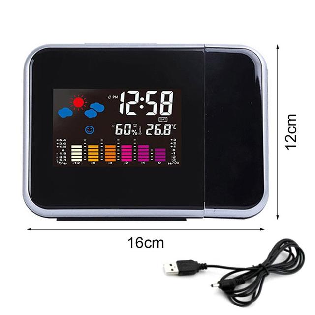 USB Projector Digital Watch Alarm Clock Temperature Humidity Desktop LCD Timing Date Calendar Display LED Backlight Table Clock