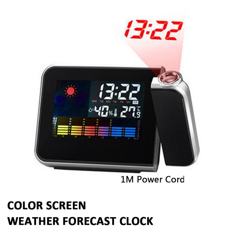 USB Projector Digital Watch Alarm Clock Temperature Humidity Desktop LCD Timing Date Calendar Display LED Backlight Table Clock