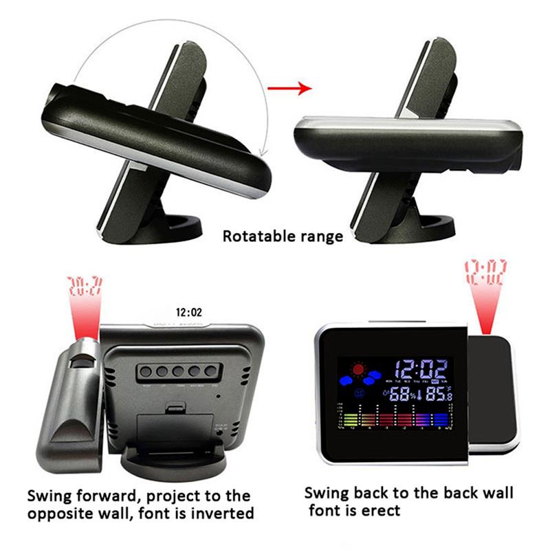 USB Projector Digital Watch Alarm Clock Temperature Humidity Desktop LCD Timing Date Calendar Display LED Backlight Table Clock