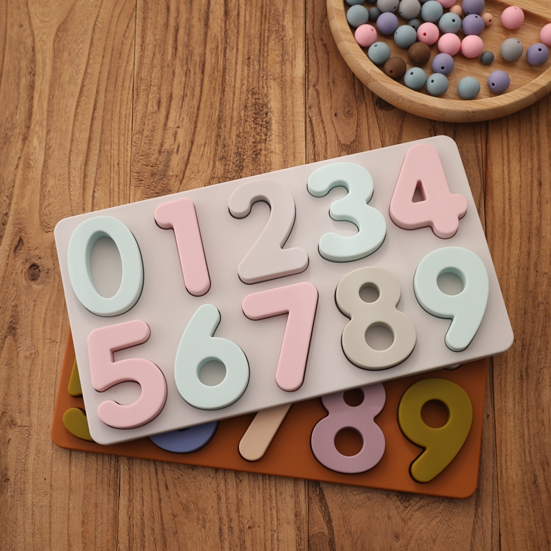 Kids Silicone 3D Colorful Number Puzzle Board Baby 0-9 Digital Geometric Montessori Early Learning Educational Toys For Toddler