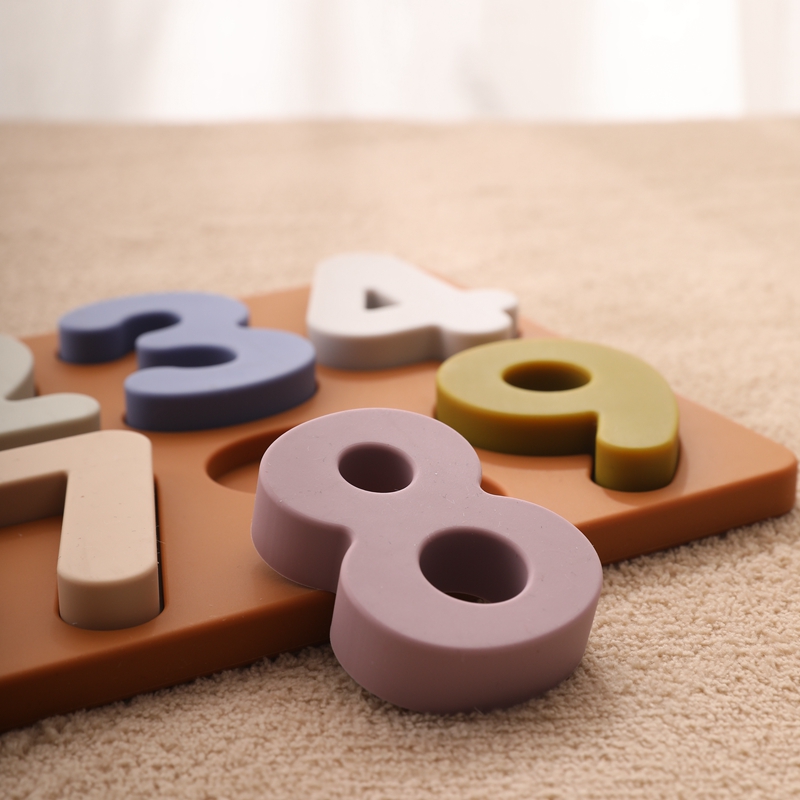 Kids Silicone 3D Colorful Number Puzzle Board Baby 0-9 Digital Geometric Montessori Early Learning Educational Toys For Toddler