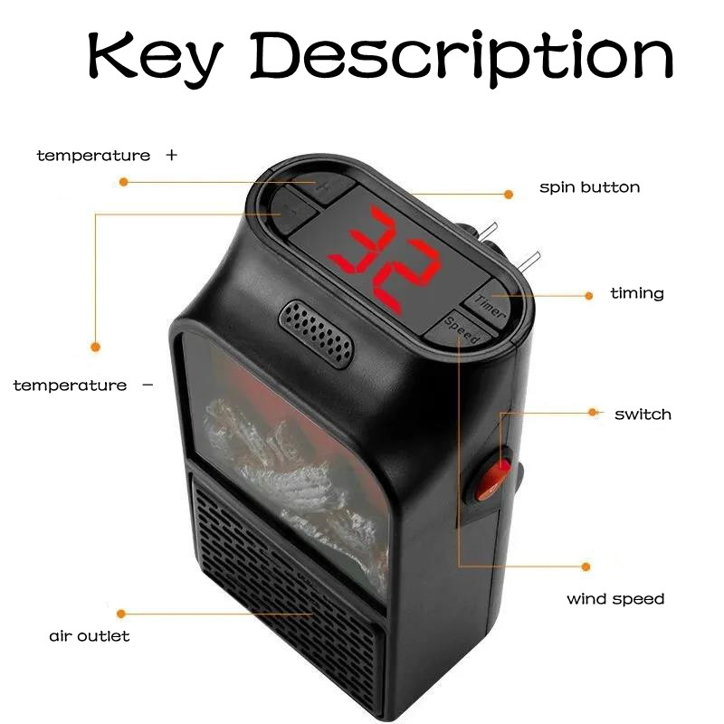3D Flame Fan Heater Desktop Portable Heating Tool Body Warmer Household Office Mini Electric Heater Powerful Winter Warmer