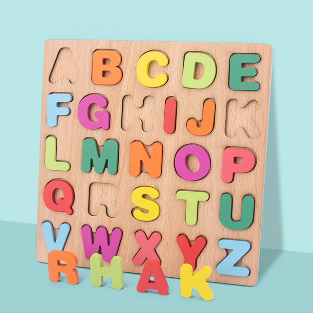 Kids Early EducationToys Matching Board Games Wooden English Alphabet Number 3D Puzzle Cognitive Toy for Children Birthday Gift