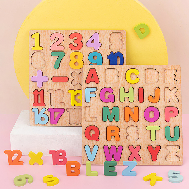 Kids Early EducationToys Matching Board Games Wooden English Alphabet Number 3D Puzzle Cognitive Toy for Children Birthday Gift