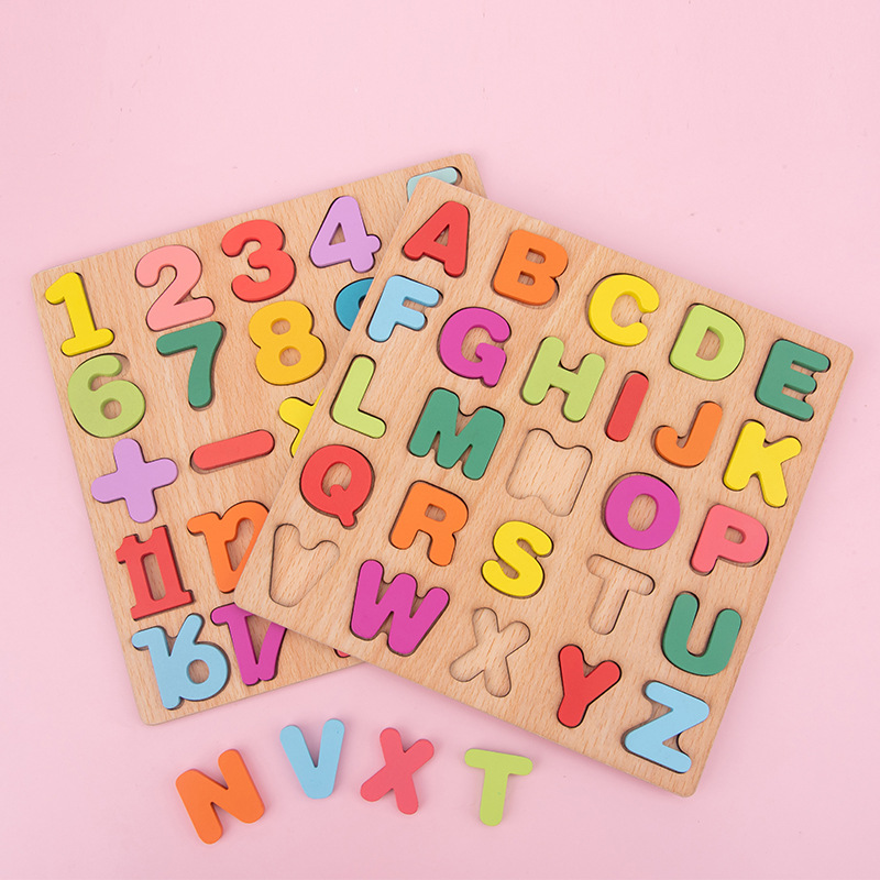 Kids Early EducationToys Matching Board Games Wooden English Alphabet Number 3D Puzzle Cognitive Toy for Children Birthday Gift