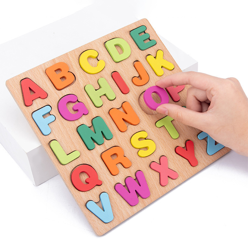 Kids Early EducationToys Matching Board Games Wooden English Alphabet Number 3D Puzzle Cognitive Toy for Children Birthday Gift