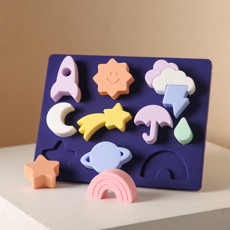 Baby Puzzle Toy BPA Free Silicone Montessori Education Learning Celestial Weather Toy for Children Shape Matching Game for Kids