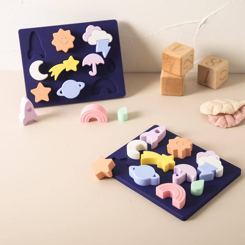 Baby Puzzle Toy BPA Free Silicone Montessori Education Learning Celestial Weather Toy for Children Shape Matching Game for Kids