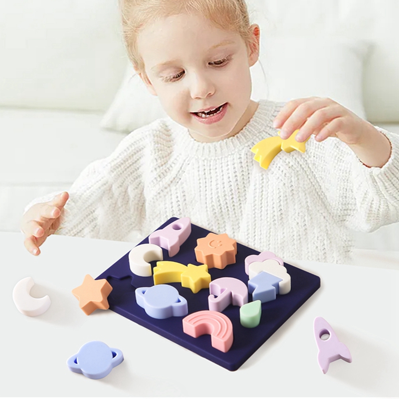 Baby Puzzle Toy BPA Free Silicone Montessori Education Learning Celestial Weather Toy for Children Shape Matching Game for Kids