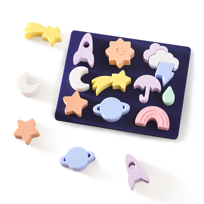 Baby Puzzle Toy BPA Free Silicone Montessori Education Learning Celestial Weather Toy for Children Shape Matching Game for Kids