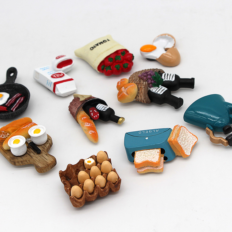 3D Decoration Magnetic Refrigerator Paste Sticky Notes Bread Machine Tomato Egg Pan Teapot Milk Model Fridge Magnet Collection