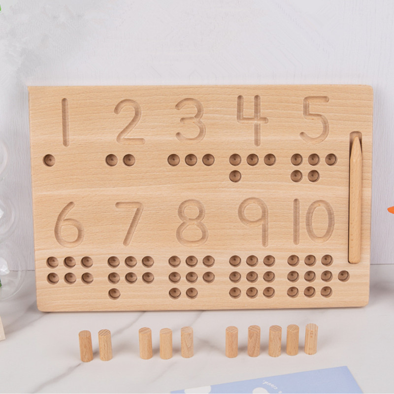 Wooden Number Puzzle Sorting Montessori Toys Toddlers 1-10 Digit Tracing Board Logarithmic Practicing Board Counting Math Toys