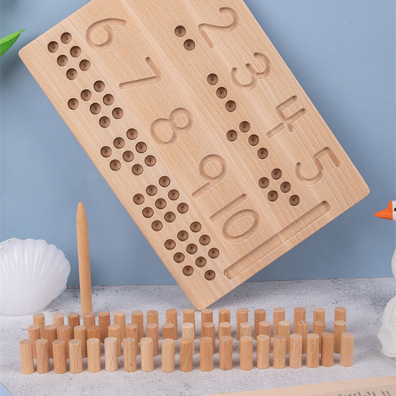 Wooden Number Puzzle Sorting Montessori Toys Toddlers 1-10 Digit Tracing Board Logarithmic Practicing Board Counting Math Toys