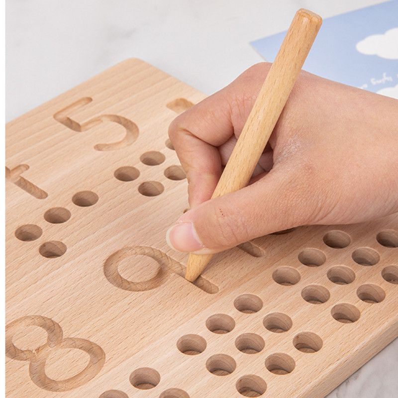 Wooden Number Puzzle Sorting Montessori Toys Toddlers 1-10 Digit Tracing Board Logarithmic Practicing Board Counting Math Toys