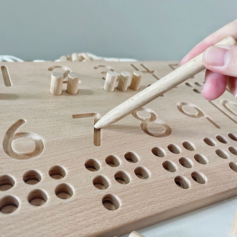 Wooden Number Puzzle Sorting Montessori Toys Toddlers 1-10 Digit Tracing Board Logarithmic Practicing Board Counting Math Toys