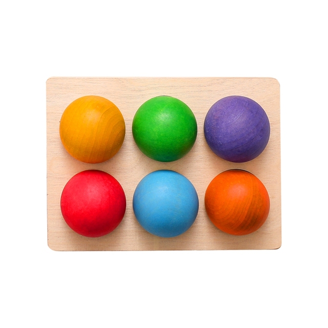 1Set Wooden Rainbow Matching Ball Montessori Color Sorting Board Educational Color Cognitive Game For Children Birthday Gift
