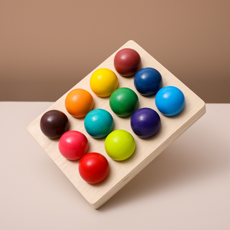 1Set Wooden Rainbow Matching Ball Montessori Color Sorting Board Educational Color Cognitive Game For Children Birthday Gift