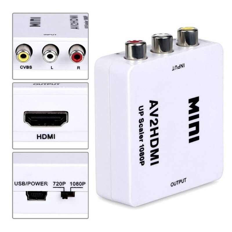 HD video converter AV/RCA CVBS To HDMI-compatible 1080P Video Converter MINI AV2HD Adapter Converter Box for HDTV Projector Set Top Box DVD